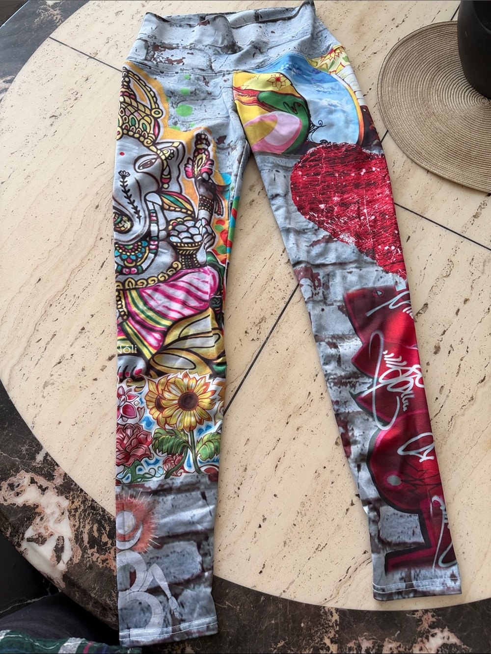 Noli Rare Discontinued Graphic Leggings Red Heart, Elephant Ganesh & Buddha